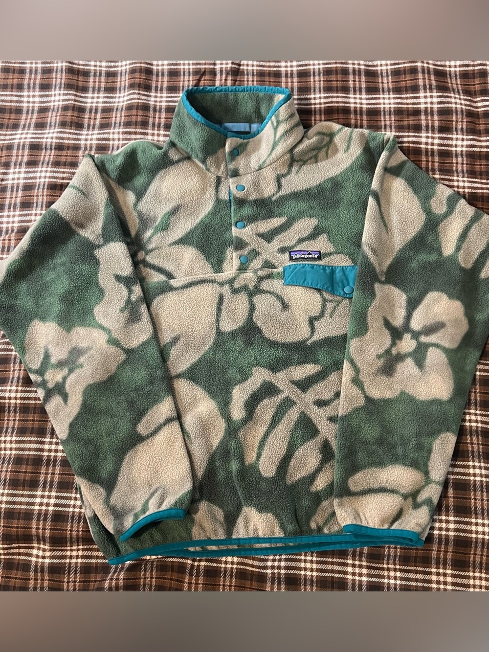Patagonia Green Floral Garden Spice Snap T Synchilla Fleece Jacket Medium